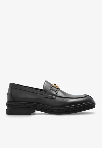 VERSACE GRECA BORDER LEATHER LOAFERS