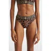Versace Leopard Greca Border Bikini Bottoms In Chestnut Gold