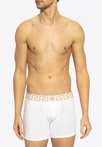 Versace Greca Border Long Trunks -set Of 2 In White