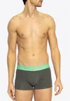 Versace Topeka Cotton Low Rise Logo Trunks In Gray