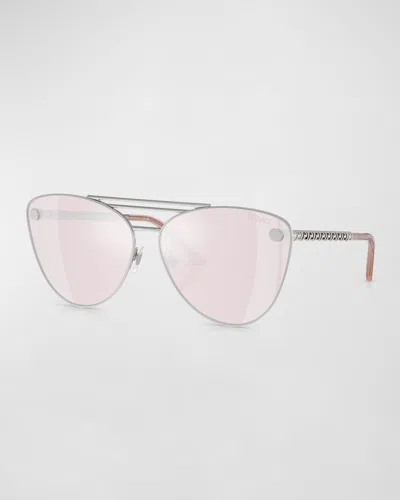 Versace Greca Border Metal Cat-eye Sunglasses In Gray