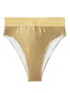 Versace Women Greca Border Bikini Bottoms With Metallic Finish In Gold