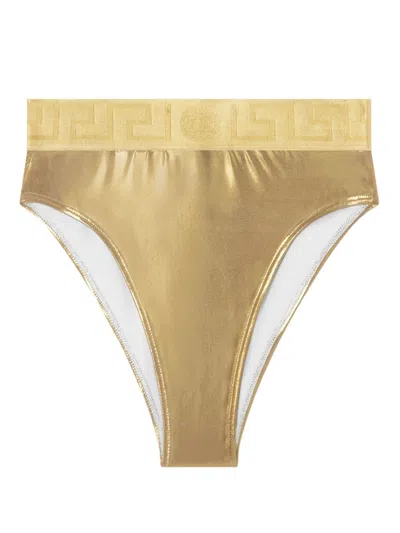 VERSACE GRECA BORDER METALLIC BIKINI BOTTOMS