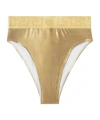 Versace Women Greca Border Bikini Bottoms With Metallic Finish In Nude