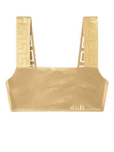 Versace Greca Border Metallic Bikini Top In Or