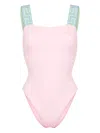 Versace Contrast Straps One Piece Swimsuit In Pastel Pink