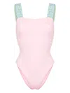 Versace Contrast Straps One Piece Swimsuit In Pink & Purple