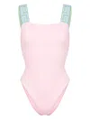 Versace Contrast Straps One Piece Swimsuit In Pink & Purple