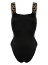 Versace One-piece Swimsuit With Greca Border In Schwarz