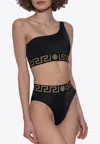 Versace Greca Border One-shoulder Bikini Top In Black