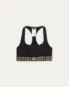 Versace Greca Border Racerback Sports Bra In Glossy Pink Acid Yellow