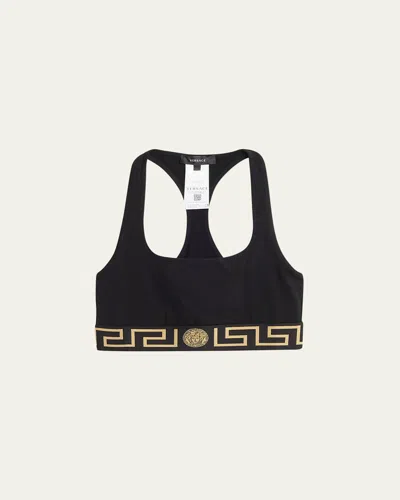 Versace Greca Border Racerback Sports Bra In Glossy Pink Acid Yellow