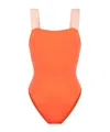Versace Greca Border Square Neck Swimsuit In Orange