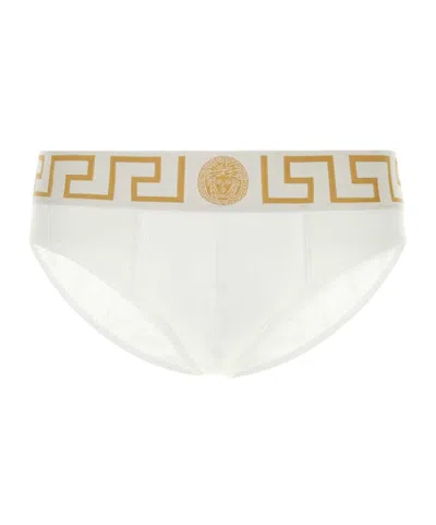 Versace White Stretch Cotton Brief In Neutrals