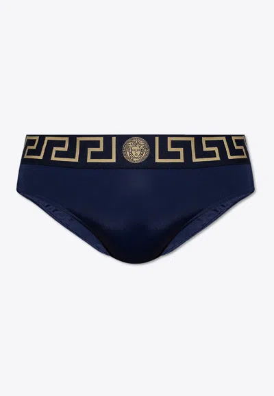 Versace Greca Border Swim Briefs In Navy