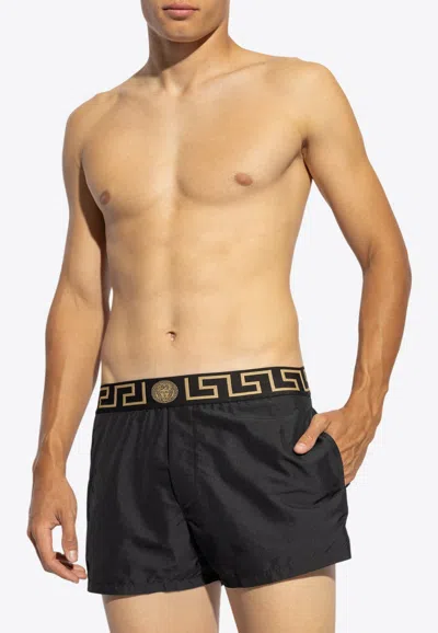 Versace Greca Border Swim Shorts In Black