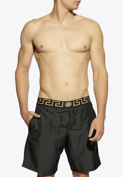 Versace Greca Border Swim Shorts In Black