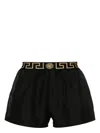 Versace Black Swimsuit Shorts With Greca Detail In Tech Fabric Man In Black