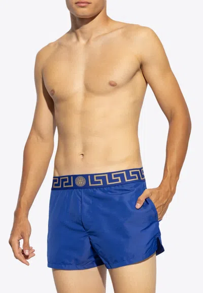 Versace Greca Border Swim Shorts In Blue