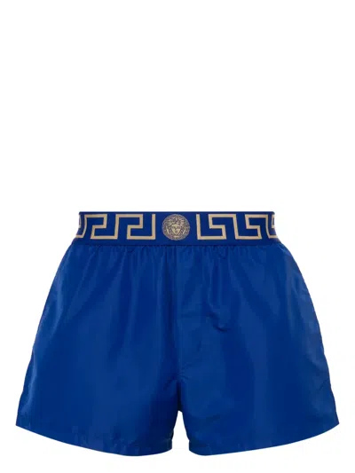 Versace Greca Border Swim Shorts In Blue