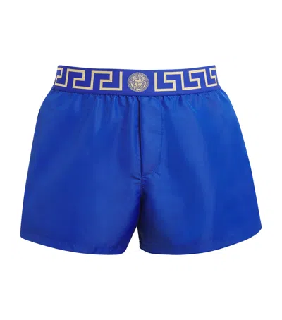 Versace Greca Border Swim Shorts In Blue