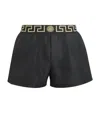 Versace Black Swimsuit Shorts With Greca Detail In Tech Fabric Man In Gold