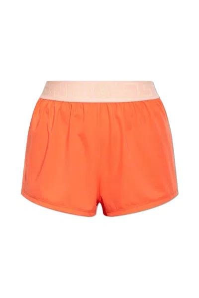 Versace Greca Border Swim Shorts In Orange