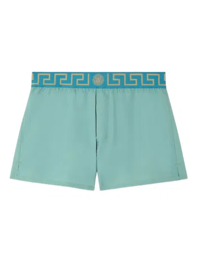 Versace Greca-border Swim Trunks In Green