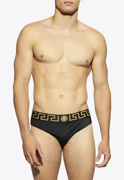 Versace Greca Border Swimming Briefs In Black