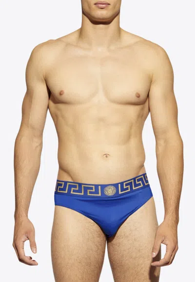 Versace Greca-pattern Medusa-head Swim Trunks In Multi