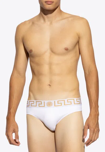 Versace Greca Border Swimming Briefs In White