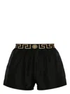 Versace Black Swimsuit Shorts With Greca Detail In Tech Fabric Man