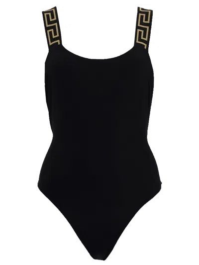 Versace Greca Border Swimsuit In Black