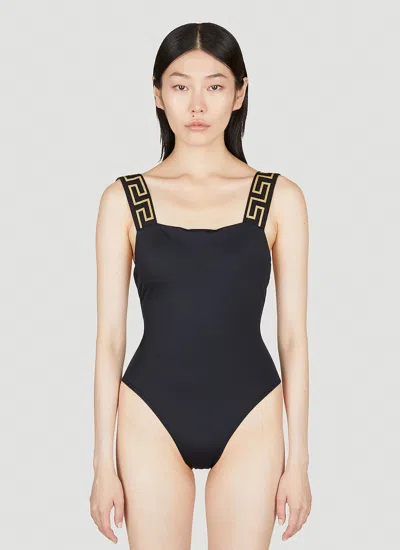 Versace Greca Border Swimsuit In Black