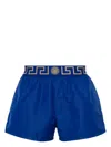 Versace Mens Bluette Gold Brand-pattern Low-rise Stretch-cotton Trunks In Blue