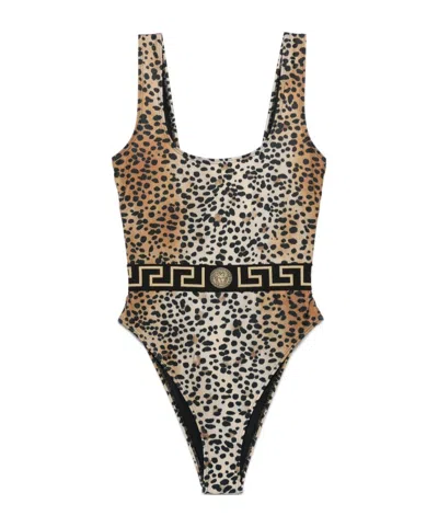 Versace Leopard-print One-piece Swimsuit In Multicolor