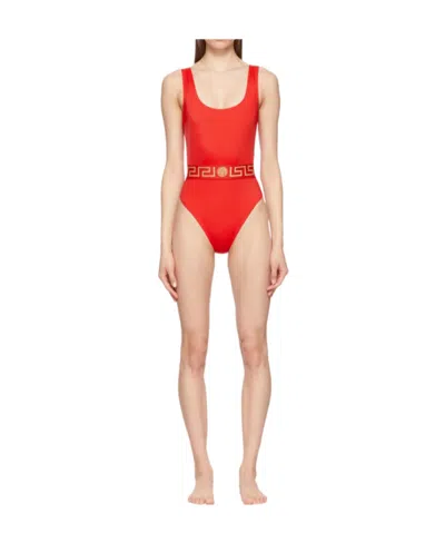 Versace Greca Border Swimsuit In Nude | ModeSens