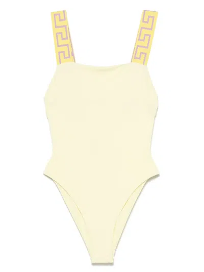Versace Greca-border Swimsuit In Yellow