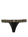 Versace Greca Jacquard-trimmed Stretch-cotton Jersey Thong In Black