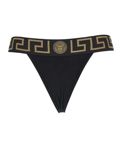 Versace Stretch Cotton Briefs With Logoed Elastic Band In Black