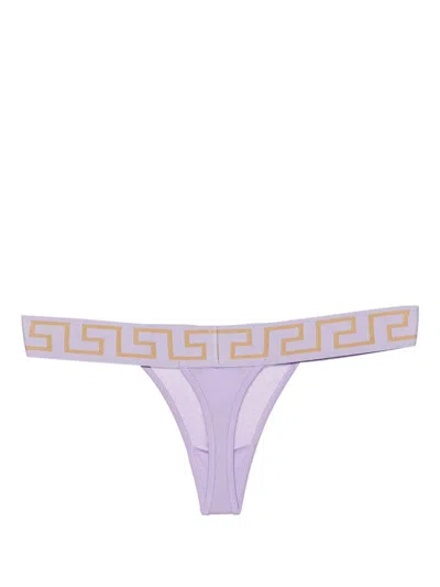 Versace Greca Border Thong In Purple