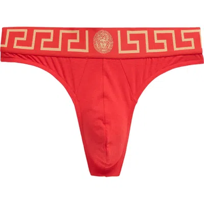 Versace Greca Border Thong In Red Gold