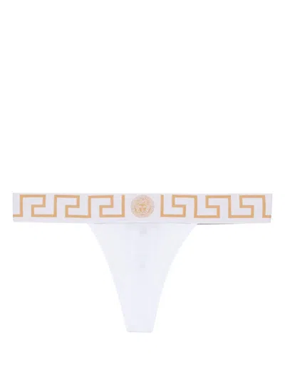 Versace Greca Border Thong In Blanc