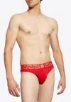 Versace Greca Border Thong With Medusa Motif In Red