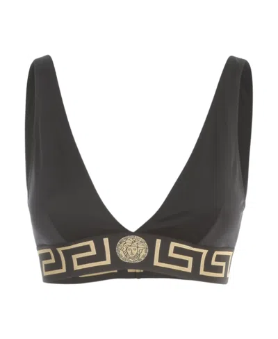 VERSACE VERSACE GRECA DETAILED V-NECK BIKINI TOP