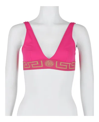 Versace Greca Border Triangle Bikini Top In Pink