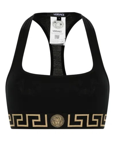 Versace Greca Border Triangle Bra In Black