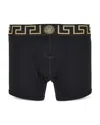 Versace Medusa Greek Key Waistband Boxer Shorts In Black-gold