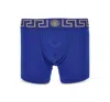 Versace Iconic Low-rise Stretch-cotton Trunks In Bluette-gold