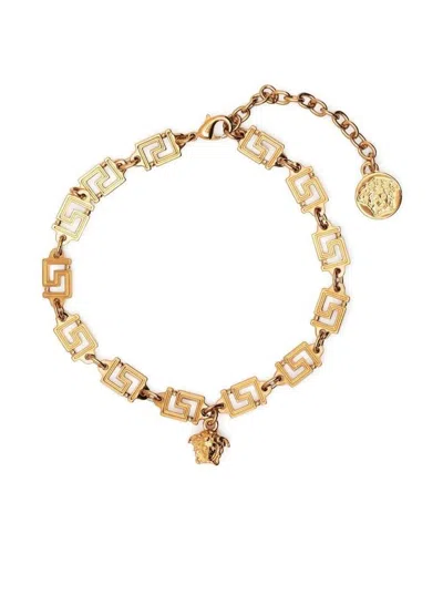 Versace Greca Bracelet With Medusa Charm In Gold-tone Brass Man In Grey